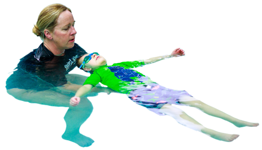 Student floating with instructor